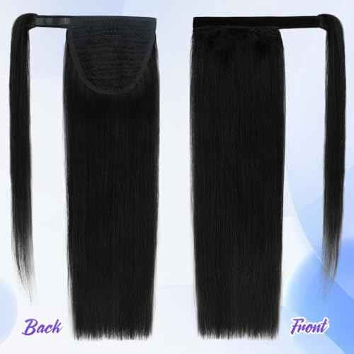 14 Inch Human Hair Ponytail 80g Long Wrap Around Ponytail Natural Black Real Hair Ponytail Extension for Women(14inch,Natural Black)