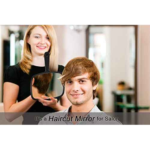PROTECLE Hand Mirror, 10.3" L x 7.4" W Salon Barber Hairdressing Handheld Mirror with Handle, Square Black