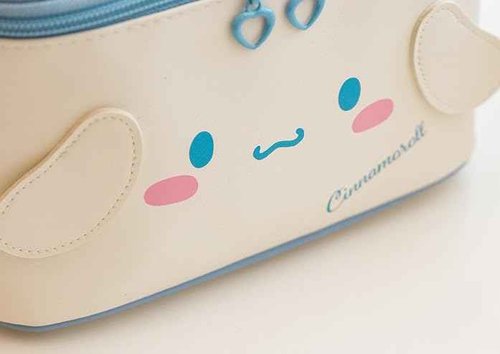 Many Rainbows Cinnamoroll PU Cosmetic Bag Makeup Pouch Travel Portable Vanity Case Organizer with Handle - White