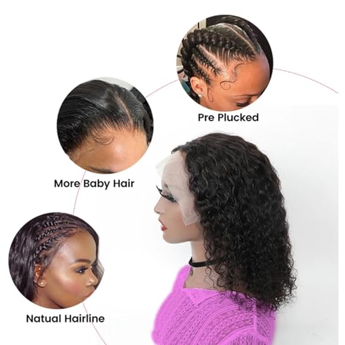 HD Transparent Deep Wave Lace Front Wigs 13X4 Deep Wave Bob Lace Wig Pre Plucked Brazilian Virgin Glueless Human Hair Wig for Black Women Natural Color 250% Density 12 Inch¡¦