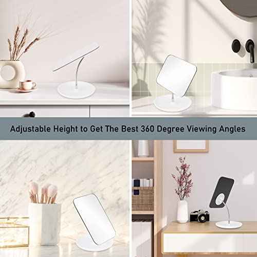 LFOYOU Table Vanity Mirror with Stand - Makeup Mirror for Desk - Adjustable Flexible Gooseneck, 360¡ÆRotation Folding Portable Bathroom Shaving Cosmetic Mirror Square