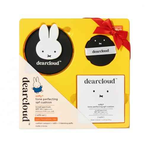 dearcloud Miffy Dear Sun Tone Perfecting SPF Cushion Refill Set SPF 50+ ? Color Adapting Sunscreen, Korean Sunscreen SPF 50 (.53 oz)