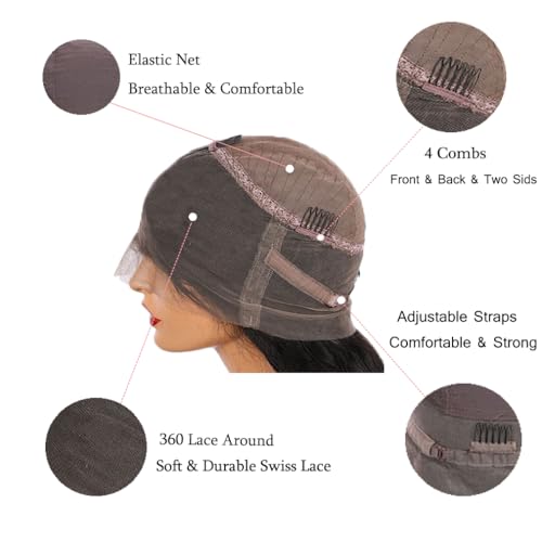 Body Wave 360 Lace Front Wigs Human Hair Pre Plucked Lace Frontal Wigs with Baby Hair for Black Women Natural Black (360 Lace Wigs, 22 Inch)