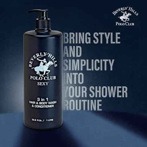 Beverly Hills Polo Club Men's 3-in-1 Shampoo Conditioner Body Wash - Luxury Scent Sexy - All Hair Types, 33.8 oz