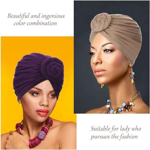 SATINIOR 4 Pieces African Headwrap Turban for Black Women Hair Bonnet Hair Wrap Head Scarf Headwrap Hat