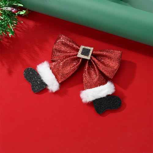 Christmas Hair Bows Clips for Girls Christmas Santa Boot Hair Accessories Sparkly Sequin Xmas Boutique Hair Clips Bowknot Alligator Clips Hairpins Barrette for Xmas Party Gifts(Style C)