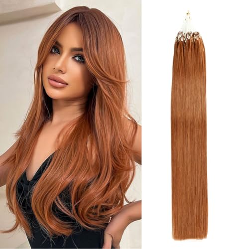 Micro Loop Hair Extensions 30# Auburn Straight Human Hair Bulk (50 Strands,1g/Strands) Micro Link Human Hair Extension for Women 24 Inches (60cm)