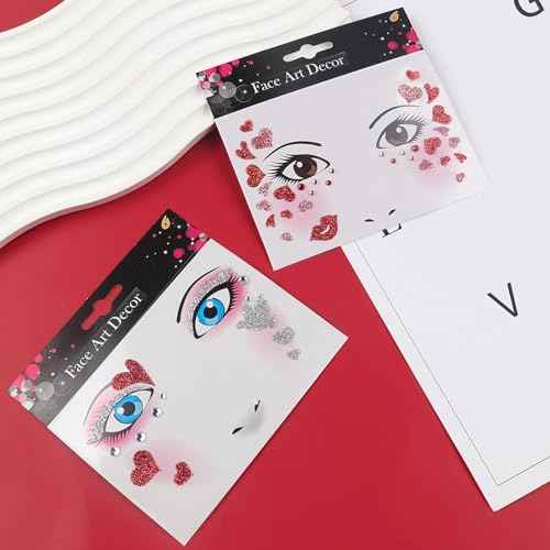 Red Heart Face Stickers Gems Heart Glitter Face Jewel Rhinstone Sticker Valentine's Day Self-adhesive Stick On Rave Party Makeup Sticker