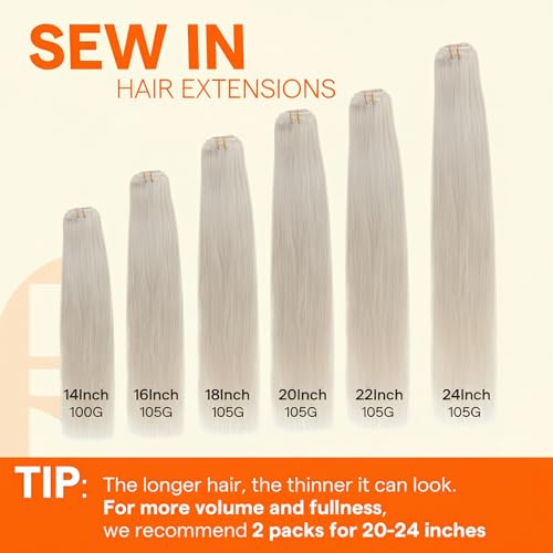 Full Shine Weft Hair Extensions Ash Blonde Hair Wefts Human Hair Sew in Blonde Highlight Human Hair Weft Extensions Full Ends Double Weft Remy Hair Extensions 20 Inch 105g #18/613