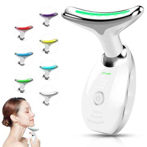 Facial Beauty Device, Face Massager Tool for Skin Care, Based on Triple Action LED, Thermal, and Vibration Technologies, Red and Blue LED Light, 7 Color Led Face and Neck Massager for Home Use