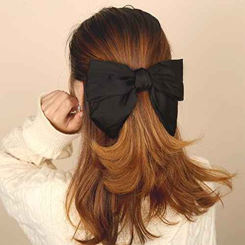 Andelaisi Vintage Hair Clip, Satin Bow Hair Barrettes, Hair Accessory, Headdress for Women and Girls, Black