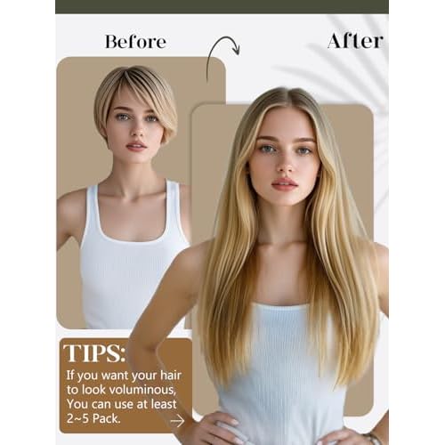 Loxxy Sew in Hair Extension Real Human Hair Ash Blonde Highlight Bleach Blonde Hand Tied Genius Weft Hair Extensions Straight Hair 60g 22 Inch Sew in Human Hair Extensions P#18/613