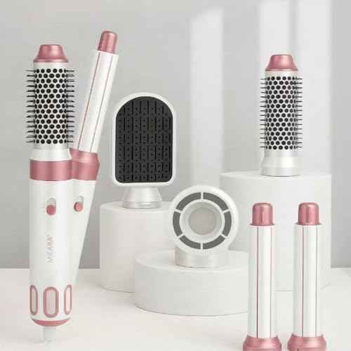 5 in 1 Hair Air Styler, Ionic Hair Dryer Brush Hot-Air Curlers, Multi Hair Styler, Blow Dryer for Fast Drying Straightening Volumizing Curling Styling (Pink)