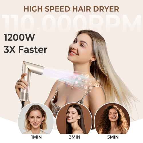 Ukliss 8 in 1 Hair Dryer Brush & Multi Hot Air Styler?Foldable 110,000 RPM Blow Dryer Brush Tool Set with Diffuser Auto-Wrap Curler for Fast Drying Curling Straightening Hair Daily Styling (1.25'')