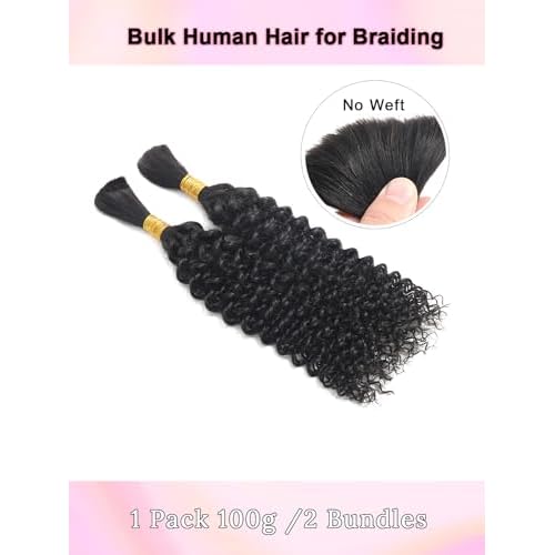 Boho Human Braiding Hair Curly Human Hair Braiding Hair For Boho Knotless Bohemian Micro Braiding Hair Human Hair 100g 2 Bulk Human Hair Bundles For Braiding No Weft Hair Extensions YNiSew