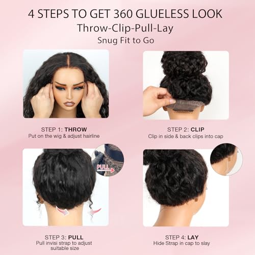 Hidden Strap Glueless 360 Lace Front Wigs Human Hair Body Wave Invisiable Strap 360 Glueless Wig Pre Plucked Bleached Knots Natural Hairline Pre Cut HD Lace Frontal with Drawsting