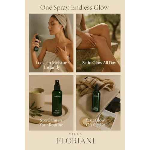 Villa Floriani After Shower Luxury Body Spray with Olive Oil | Nourishing & Moisturizing Mist for Dry, Aging Skin | Fast Absorbing Non Greasy Glow | Naturally Scented Body Oils for Women, 5.07 fl. oz