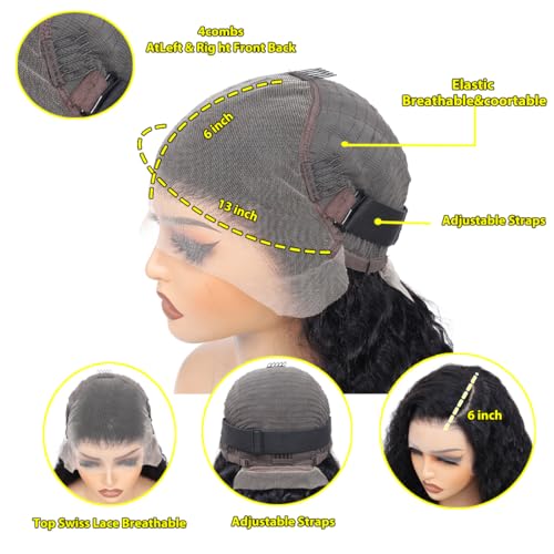 Deep Wave Lace Front Wigs Human Hair 13x6 Lace Front Wigs Human Hair Deep Curly lace Frontal Wigs for Black Women Pre Plucked with Natural Color 20 Inch