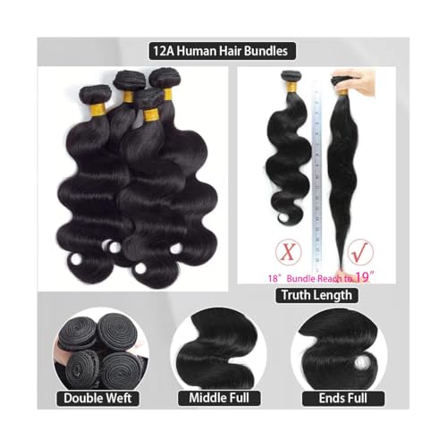 Brazilian Human Hair Bundles 12A Body Wave Bundles Human Hair Unprocessed Brazilian Virgin Hair Weave Bundles Deals Human Hair e Natural Black (black body wave bundles, 16 18 20)