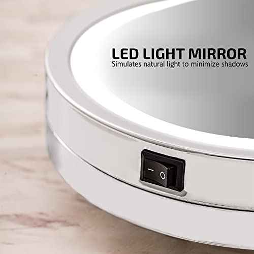 OVENTE Wall Mounted Lighted Makeup Mirror, 9" Double Sided 1X/10X Magnifying Vanity Mirror for Bathroom with LED Lights, Cordless, 360¡Æ Rotation and 13" Extendable Arm, Polished Chrome MFW85CH1X10X