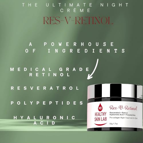 Healthy Skin Lab Res-V-Retinol Resveratrol Face Night Cream, Anti-Aging Neck & D?collet? Moisturizer With Retinol, Hyaluronic Acid, Polypeptides, Hydrates & Brightening, 1.7oz