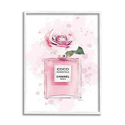 Stupell Industries Pink Flower Perfume Fashion Glam, Design by Amanda Greenwood White Framed Wall Art, 24 x 30