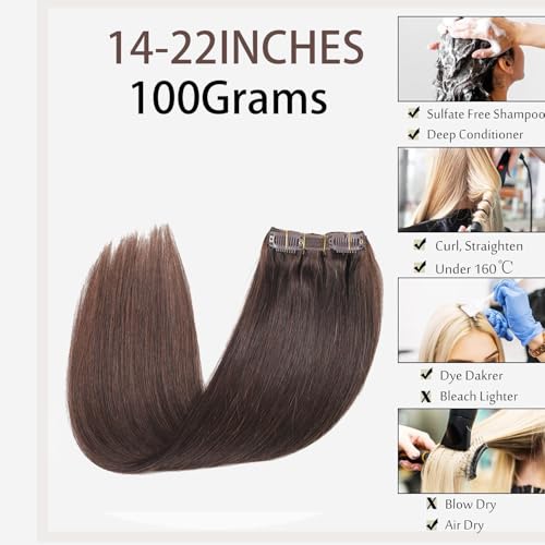 Extensions Brown Real Human Hair Darkest Brown 100g Invisible Removable Thick Straight Fishing Line 8 Pieces Per Set Clip in Extensions Human Hair (4# clip in human hair, 22 inches-100g)