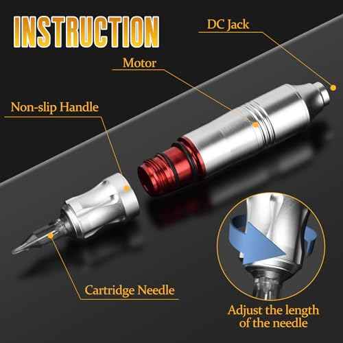 Tattoo Pen Kit Tattoo Cartridge Needles Tattoo Machine for Beginners Rotary Tattoo Pen Kits Complete Tattoo Sets (SILVERY)