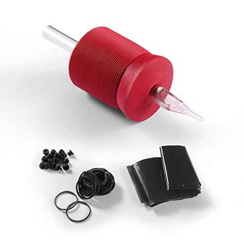 1.25 Inch Ultra Premium Red Soft Silicone Grip w/Long Clear Disposable Tubes & Tips- 15 Pack, Diamond Tip (14DT)
