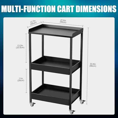 Poarmeey 3-Tier Tattoo Trolley Holder Stand with Tray and Tool Storage Platform Rolling Cart on Wheels for Tattoo Salon Spa Clinics Office Home Use