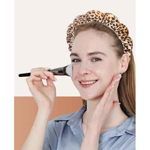 Spa Headbands Puffy Makeup Skincare Headbands for Washing Face or Facial, Terry Cloth Fabric Hairbands for Makeup Removal Shower Skin Treatment(Leopard)