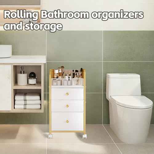 Makeup Organizer Storage Cart with Drawers, Makeup Organizer on Wheels, Rolling Makeup Bathroom Storage Cart, Cosmetic Vanity Display Cases Holder for Nail Polish Brush Hair Tool