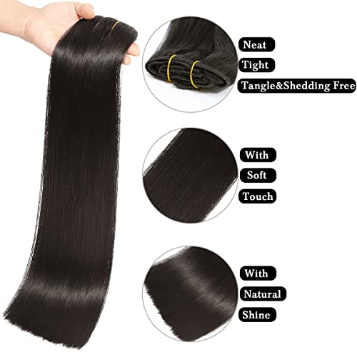 Clip in Hair Extensions Real Human Hair 24 Inch Natural Black Invisible Seamless Clip in Hair Extensions Human Hair, 8Pcs Double Weft Remy Hair Extension Real Human Hair for Women 90g (24Inch 1B#)
