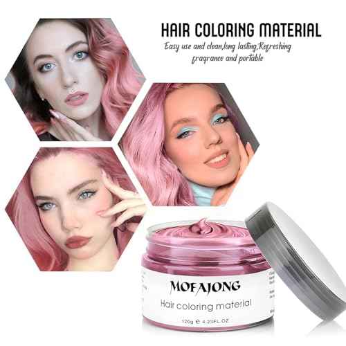 VOLLUCK Temporary Hair Wax Natural Instant Hair Color Wax Pomades 4.23 oz, Dosposable Hair Styling Clay for Party, Festival, Halloween, Christmas, Light Pink