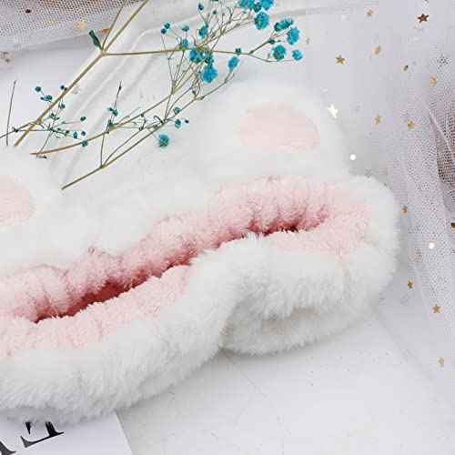 Hofar Bear Ears Fleece Hairband - Cartoon Creative Hair Accessory (Bear-White)