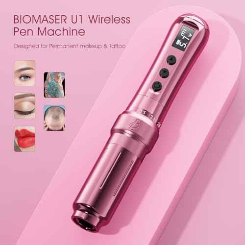 BIOMASER U1 Tattoo Gun,Wireless PMU Tattoo Machine Eyebrows & Lips, Professional Permanent Makeup Machine Rotary Tattoo Pen, Scalp Micropigmentation(Pink)