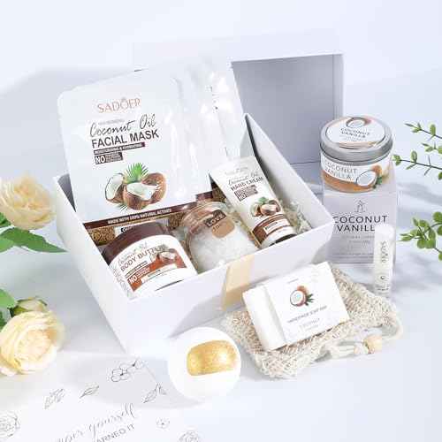 Coconut Spa Gifts for Women Birthday Self Care Kit Christmas Gifts Basket Thank You Relaxing Bath Sets for Moms Friends Co-worker Daughter Girlfriend Grandma Sister Teacher Daughter-in-Law