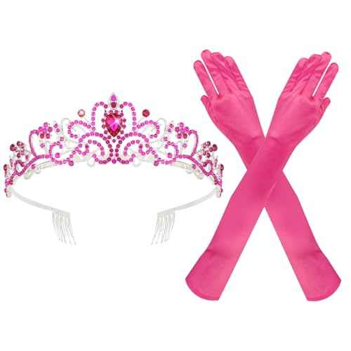 Long Satin Gloves and Crystal Tiara Crown for Bride,1920s Opera Gloves Wedding Accessories Party Decorations