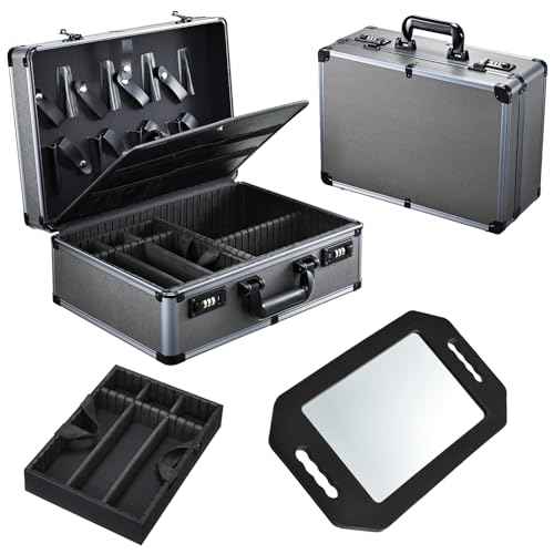 Professional Barber Case with Barber Clipper Tray Organizer, 6 Adjustable Clipper Slots & 8 Shear Holders, Portable Barber Carrying Case for Hair Tools & Supplies with Combo Locks