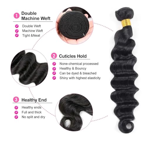 Loose Deep Wave Bundles Human Hair(14 16 18 Inch)12A Grade Brazilian Loose Deep Wave Human Hair Bundles 100% Unprocessed Virgin Hair Loose Wave Bundles for Black Women Natural Color