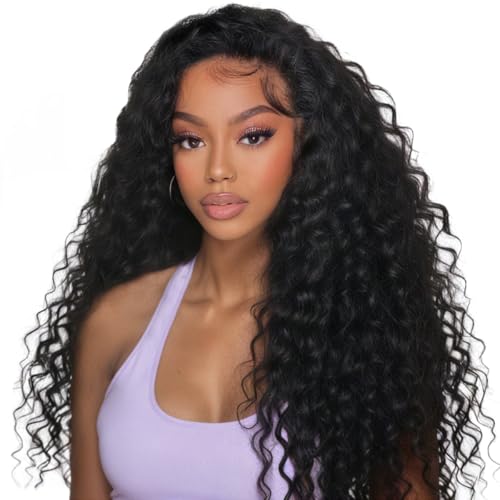 XSY Half Wig Human Hair Deep Wave 20 Inch Curly Half Wig 3 In 1 Drawstring Seamless Flip Over Glueless Wear Go Half Wigs for Black Women Beginner Friendly 180% Density Natural Black