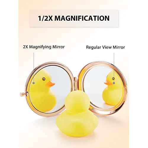 Compact Mirror for Purse, Double-Sided 1X/2X Magnifying Metal Pocket Makeup Mirrors(Round, Rose Gold)