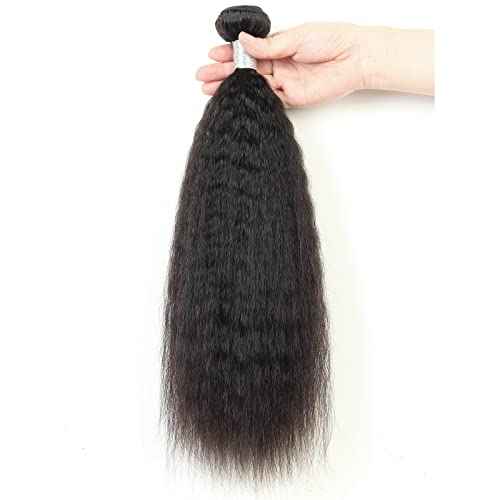 18 inch Kinky Straight Bundles Human Hair Yaki Straight Bundles Weave Single Remy Hair Bundle Real 100% Unprocessed Brazilian Virgin Hair 1 Bundle Natural Black Color