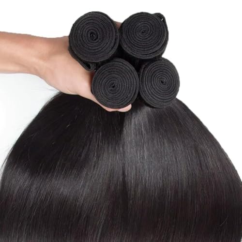 12A Human Hair Bundles Straight 100% Unprocessed Brazilian Virgin Hair Weave 4 Bundles Silky Black Hair for Black Women 12 14 16 18 Inch