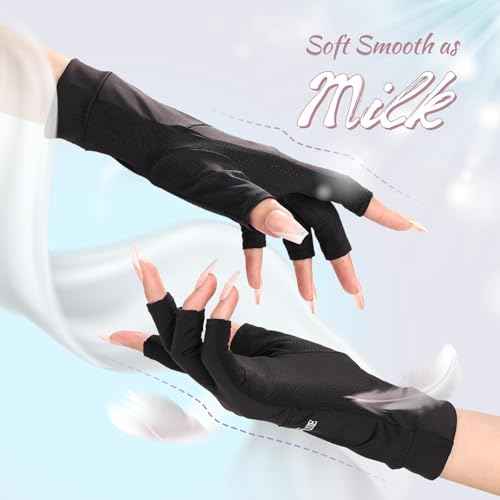 MelodySusie Premium UV Gloves for Nails, Professional UPF 99+ UV Protection Gloves for Manicures, Cool Feeling Fabric, Nail Art Skin Care Fingerless Anti UV Glove Protect Hands from UV Harm