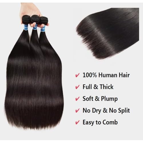 10A Straight Bundles Human Hair 20 22 24 Inch Straight Hair 3 Bundles Unprocessed Brazilian Virgin Human Hair Extension Double Weft Natural Black