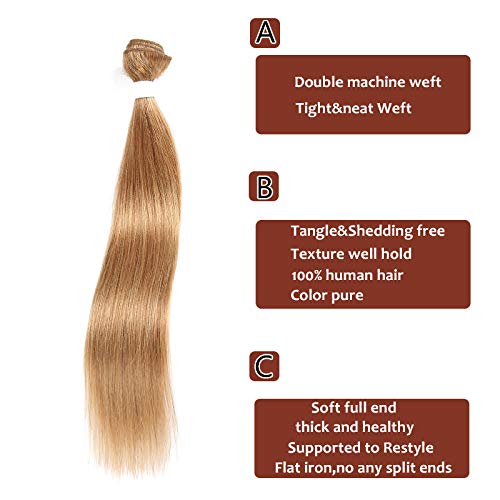 X-TRESS Honey Blone Bundle Human Hair Color #27 Hair Weave Straight for Women 100% Brazilian Virgin Remy Hair in Hair Extension Human Hair Weave Daily Use (24 Inch)