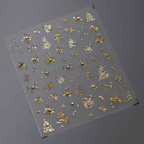 Christmas Nail Art Stickers - 5D Gold Decals with Snowflakes, Candy Canes, Xmas Trees, Bows & Snowmen for Women's Manicure Decoration