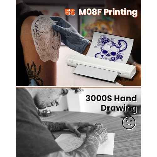 COLORWING M08F Portable Wireless Tattoo Stencil Printer, Thermal Inkless Bluetooth Tattoo Stencil Machine with 10pcs Tattoo Transfer Paper, Ideal for Tattoo Artists & Beginners - White