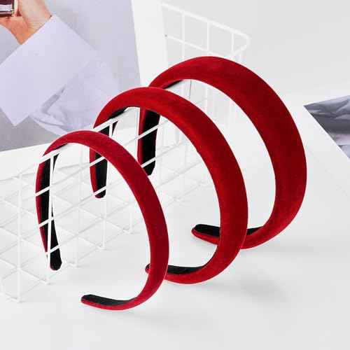 Etercycle Red Christmas Headband, 3 Different Width Thick Headbands for Women, Velvet Sponge Hairband Soft Vintage Hair Bands Padded Head Bands Hair Accessories Gifts